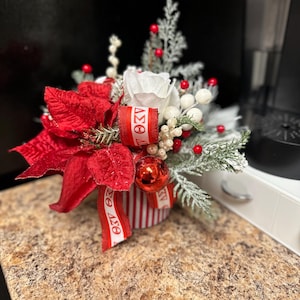 Poinsettia Christmas Holiday Arrangement, DST Winter Floral Decor, Seasonal Decoration, Sorority  Gift for Soror, Delta Dear, Mom, Sister