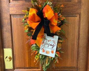 Fall for Jesus Swag Wreath, Christian Thanksgiving Decor