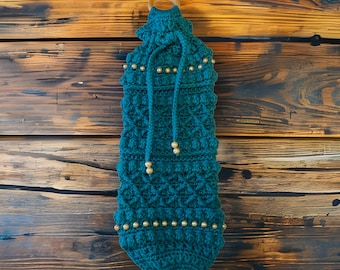 Teal Boho Kitchen Bag Saver, Handmade Cotton Storage