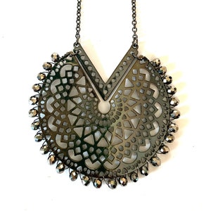 Bohemian Mandala Filagree Design Long Necklace, Hematite, Sparkle, Bohemian, Unique, Urban Hippie