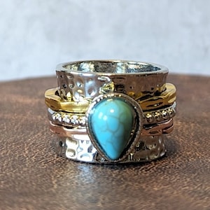 Turquoise Spinner Fidget Wide Band Unisex Ring, Western, Cowgirl, Statement, Boho, Gift