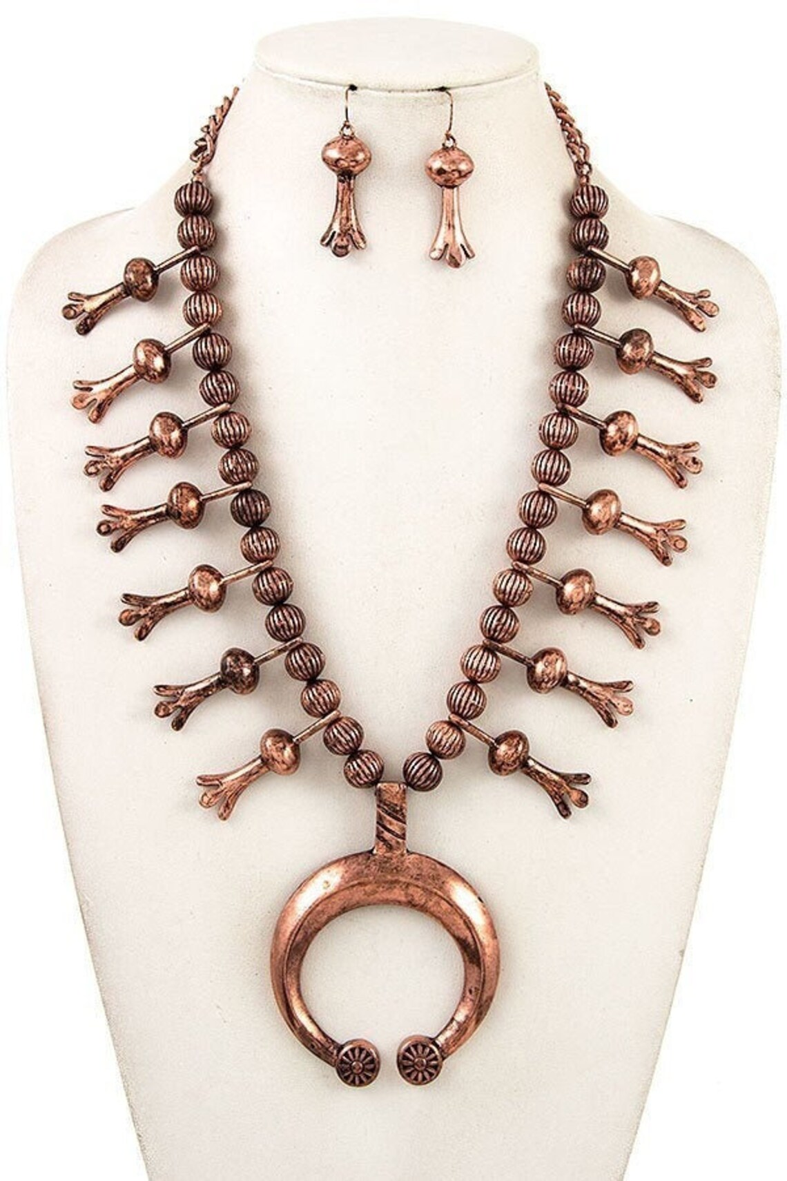 Shiny Copper Squash Blossom Necklace and Earrings Set. Etsy