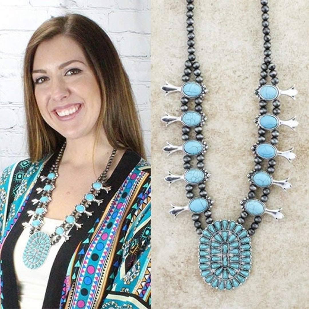 Big Turquoise Concho Set Squash Blossoms Earrings Included Etsy