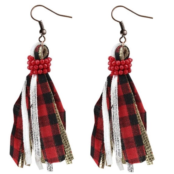 Teardrop Shape Black Red Plaid Pattern Snowflake Print - Temu