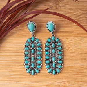 New Style!Turquoise and Silver Post and Dangle Long Earrings. Western , Southwest Style,