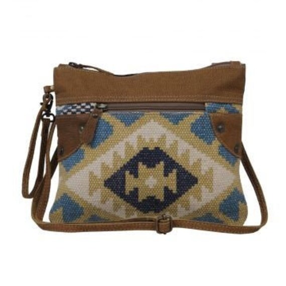 Myra Bag Crossbody Bag Aztec Rug Design Taupes and Blue | Etsy