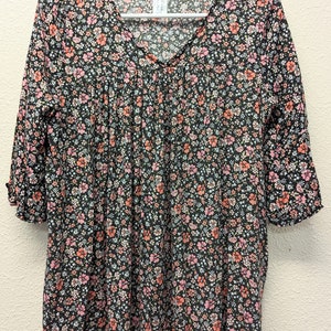 Black Mini Floral Boho Top, Ruffled Short Sleeves, Romantic, Loose, Lightweight