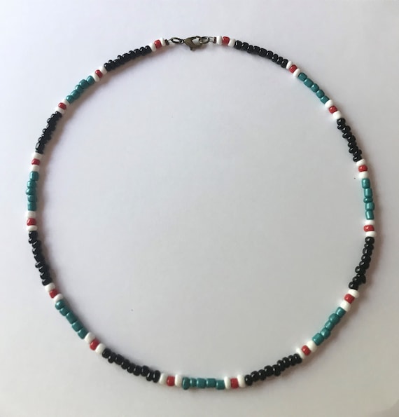 HANDBEADED TURQUOISE RED GREEN GLASS SEED BEADS WIRE CHOKER necklace HANDBEADED TURQUOISE RED GREEN GLASS SEED BEADS WIRE CHOKER necklace