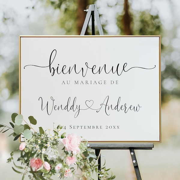 Panneau Bienvenue Pour Mariage, Bienvenue Au Mariage De, À Notre Mariage, French Welcome Sign, Bienvenue Sign Wedding, Instant Download