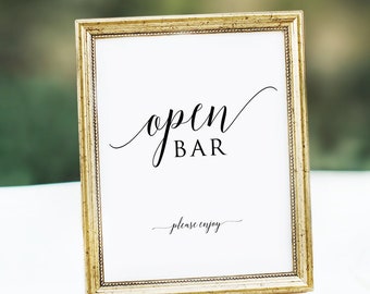 Printable Bar Sign, Wedding Bar Sign, Printable Wedding Signs, Wedding Decoration, Open Bar Sign, Bar Sign, 100% Editable, Instant Download