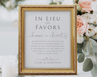 In Lieu of Favors Sign, Minimalist In Lieu of Favors Sign, Modern Minimalist Wedding, Charity Donation Sign, Editable Template, TEMPLETT