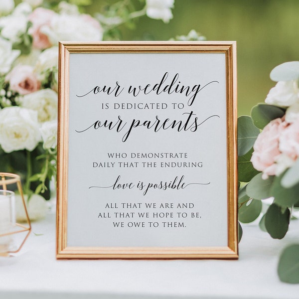 Our Wedding Is Dedicated To Our Parents, Parents Thank You Sign, Parent Dedication Sign For Wedding, Gift For Parents On Wedding Day