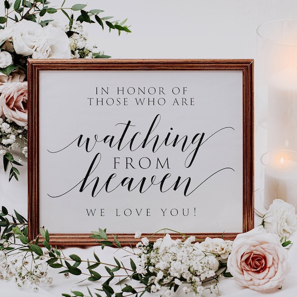 Minimal Wedding Memorial Sign, In Loving Memory Wedding Sign, Memorial Candle Sign, Memory Wedding Decor, Watching From Heaven Sign