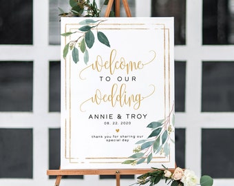 Greenery Welcome Sign Template Printable Floral Wedding Decor - Etsy