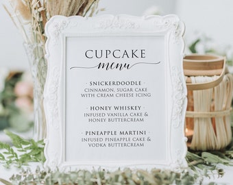 Wedding Cupcake Menu Sign, Printable Cupcake Menu Sign, Dessert Table Sign, Cake Bar Sign, Wedding Cupcake Sign, Editable Cupcake Menu