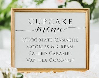 Wedding Cupcake Menu Sign, Printable Cupcake Menu Sign, Dessert Table Sign, Cake Bar Sign, Wedding Cupcake Sign, Editable Cupcake Menu
