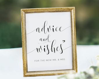 Printable Advice and Wishes Sign, Advice and Wishes, Advice and Wishes for the Mr Mrs, Wedding Advice Sign, Advice Sign Wedding, Wishes Sign