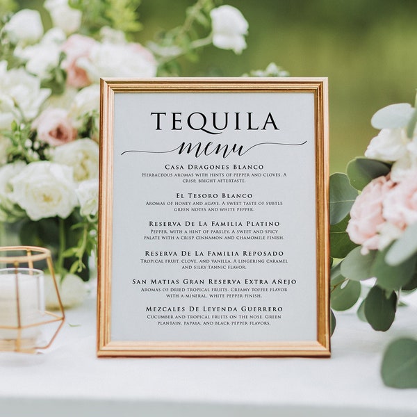 Editable Tequila Menu Template, Tequila Cocktails Menu, PrintableTequila Bar Sign, Tequila Menu Wedding Sign, Printable Tequila Menu Sign