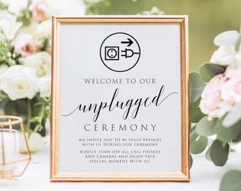 Unplugged Ceremony Sign, Modern Minimalist Wedding Unplugged Sign, No Phones Sign for Wedding, Simple and Clean No Photos Sign,100% Editable
