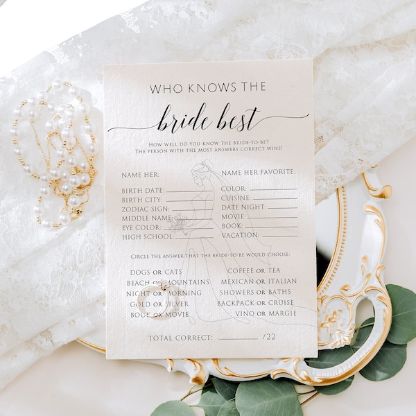 Who Knows the Bride Best, Who Knows the Bride-to-be Best, Bridal Shower Game, Bridal Shower Games, Virtual Bridal Shower, Editable, Templett