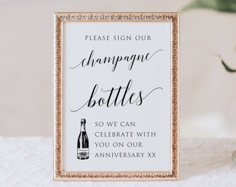 Champagne Bottle Guest Book Sign, Champagne Sign, Please Sign Your Name On Our Champagne Bottle, Wedding Bottle Guestbook Sign, Editable