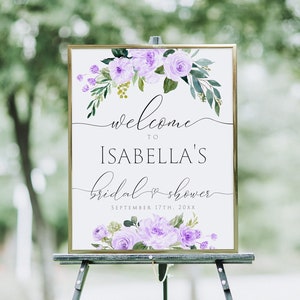 Lavender Bridal Shower Welcome Sign Template, Purple Floral Bridal Shower Welcome Sign, Bridal Shower Welcome Sign, Instant Download