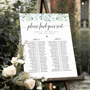 6 Sizes Printable Wedding Seating Chart Template,Editable Greenery Seating Chart Template,Long Table Seating Plan,Wedding Banquet Table Plan