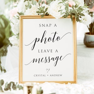 Snap a Photo Leave a Message Sign Template, Wedding Printable Signs, Editable Template, Modern Wedding Signs, Instant Download, Templett
