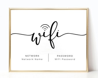 Signe de mot de passe WIFI imprimable, signe Wifi, signe de mot de passe WIFI, modèle de signe WiFi modifiable, 4x6, 5x7, 8x10, 100% modifiable, téléchargement immédiat