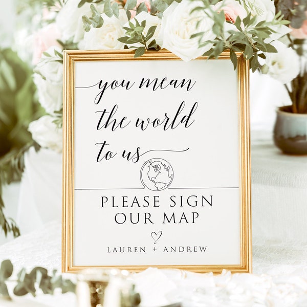 You Mean The World To Us Please Sign Our Globe, Please Sign Our Globe, Guest Book Sign, Map Guestbook Sign, Globe Sign, 100% Editable