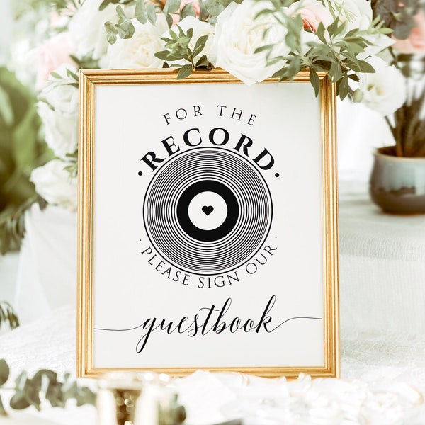 For The Record Sign, Sign Our Record Guest Book, Record GuestBook Sign, Record Wedding Guest Book, Wedding Record Sign, INSTANT DOWNLOAD