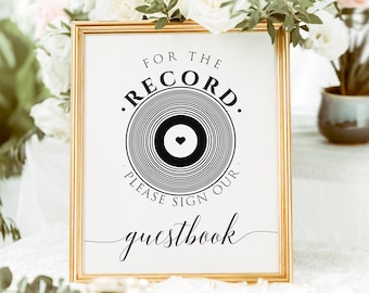 For The Record Sign, Sign Our Record Guest Book, Record GuestBook Sign, Record Wedding Guest Book, Wedding Record Sign, INSTANT DOWNLOAD