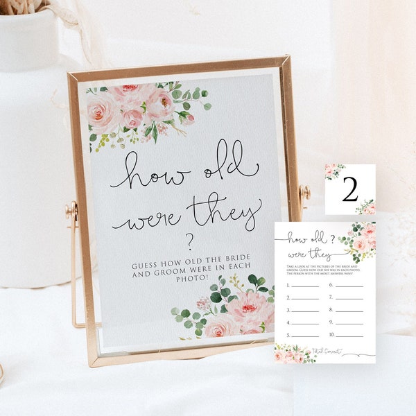 How Old Were They? Bride and Groom Game, Guess How Old Game, Minimalist Bridal Shower Game, Bridal Shower Game Sign and Answer Cards