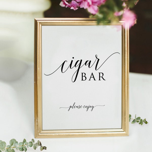 Printable Cigar Bar Sign, Wedding Cigar Bar Template, Gold Cigar Bar Sign, Wedding Cigar Sign, Sign Template, 100% Editable, Templett