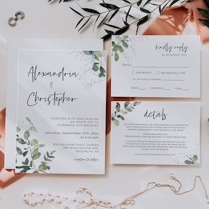 EdITABLE Eucalyptus Wedding Invitation Template, Greenery Wedding Invitation Template, Editable Wedding Invitation Set, INSTANT DOWNLOAD