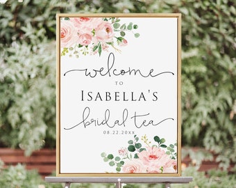 Tea Party Welcome Sign Template, Printable Bridal Tea Shower Welcome Sign, Bridal Shower Welcome Sign, Instant Download, 100% Editable