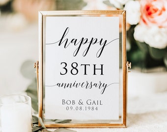 Minimalist Wedding Anniversary Sign Template, Happy 38TH Anniversary Sign, 1-100th Anniversary Sign, Editable Template, Printable, Modern