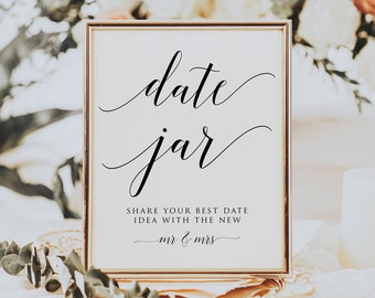 Printable Date Jar Sign, Date Night Jar Sign, Date Night Ideas Sign, Wedding Date Night Advice, Wedding Sign, Bridal Shower Game, Templett