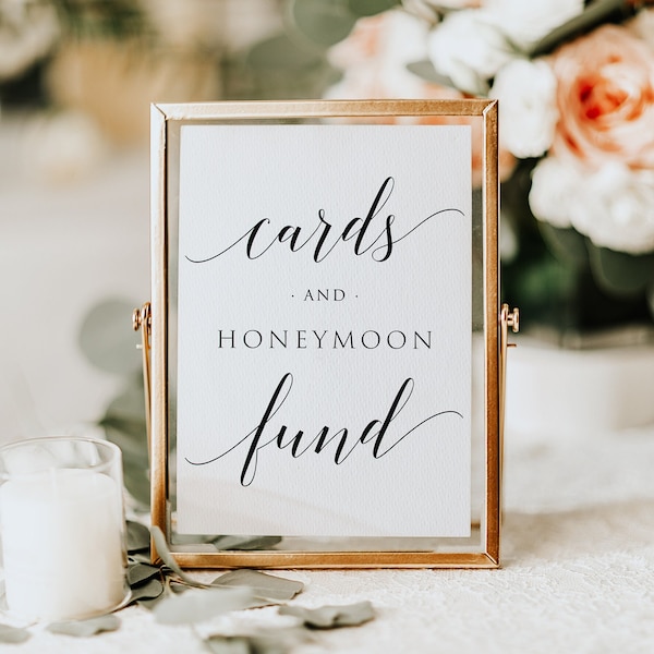Cards & Honeymoon Fund Sign, Printable Honeymoon Fund Sign, Wedding Sign, 5x7", 8x10" , Wedding Cash Gift, Templett, INSTANT DOWNLOAD