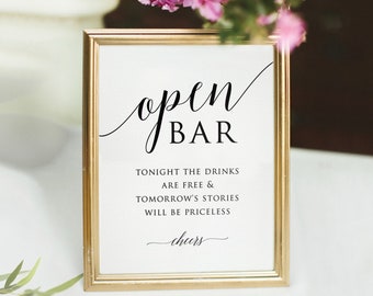 Open Bar Sign, Wedding Open Bar Sign, Printable Wedding Bar Sign, Printable Wedding Signs,Wedding Decoration,100% Editable, Instant Download