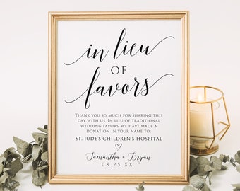 In Lieu of Favors Sign, Minimalist In Lieu of Favors Sign, Modern Minimalist Wedding, Charity Donation Sign, Editable Template,100% Editable