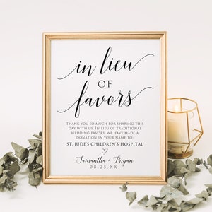 In Lieu of Favors Sign, Minimalist In Lieu of Favors Sign, Modern Minimalist Wedding, Charity Donation Sign, Editable Template,100% Editable