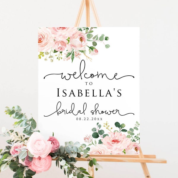 6 Sizes Blush Floral Bridal Shower Welcome Sign Template, Printable Welcome Sign, Editable Welcome Sign, PinkWelcome Sign, Instant Download