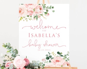 6 tailles Floral Baby Shower Welcome Sign, Girl Baby Shower Welcome Sign, Baby Shower Welcome Poster, Pêche, Nautique, Rose, Téléchargement immédiat