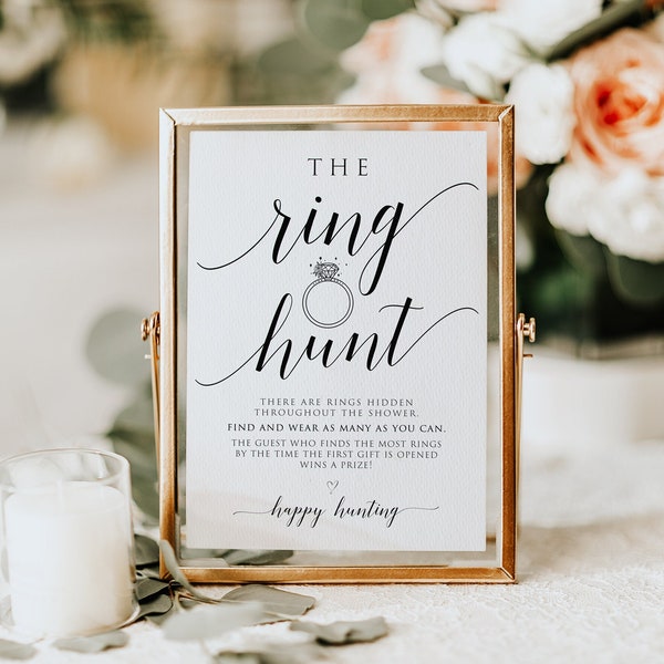 Ring Hunt Bridal Shower Game, Ring Hunt Sign, Minimalist Ring Game Template, Bridal Shower Printable, Editable, Instant Download, Templett