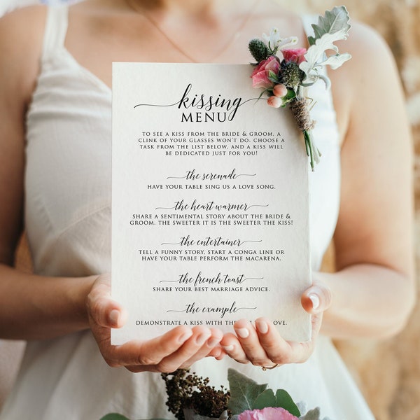 Kissing Menu, Wedding Ideas, Kissing Menu Printable, Wedding Games, Wedding Kissing Menu, Kissing Menu Template, Editable Kissing Menu