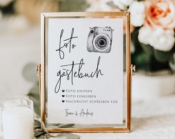 Foto Gästebuch Schild, Photo Guestbook Sign German, Deutsch Schild, German Wedding Sign, Instax Mini Guestbook, Editable, INSTANT DOWNLOAD