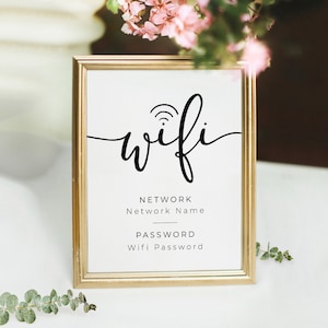 WIFI Password Sign Printable, Wifi Sign, Editable WiFi Sign Template, 4x6, 5x7, 8x10, 100% Editable, 6 Sizes, PDF, JPG, Instant Download