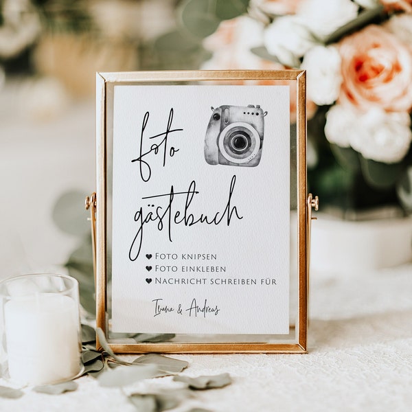 Foto Gästebuch Schild, Photo Guestbook Sign German, Deutsch Schild, German Wedding Sign, Instax Mini Guestbook, Modifiable, INSTANT DOWNLOAD