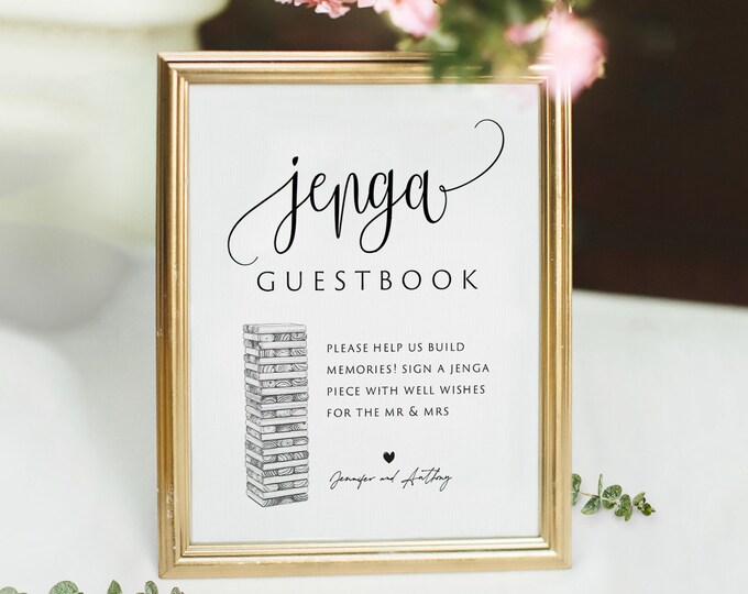 Wedding Jenga Guestbook Sign, Printable Jenga Guestbook Template, 5x7 ...